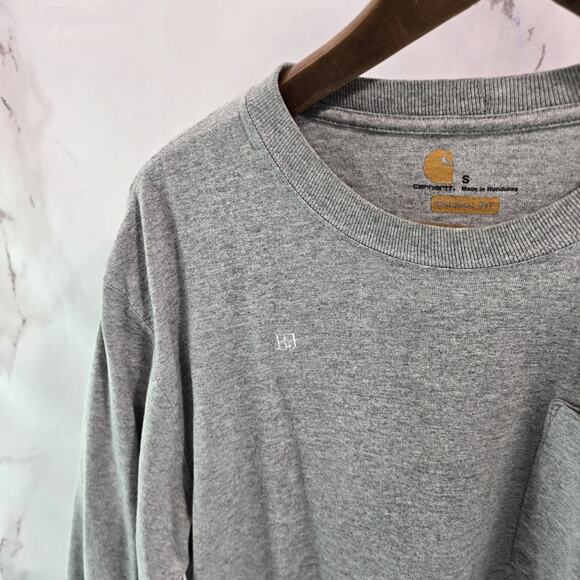 Carhartt T Shirt Mens Small Grey Pocket Tee Long Sleeve Original Fit Mercedes - Picture 2 of 13